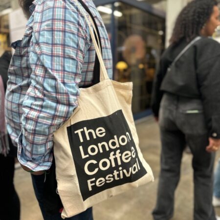 Tote bag being worn at the London Coffee Festival